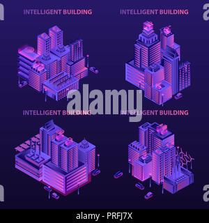 Intelligente Gebäude Banner ist, isometrische Stil Stock Vektor