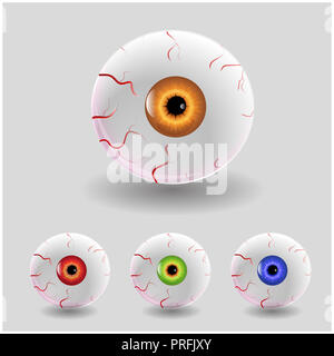 Satz von Halloween menschlichen Augen, Augapfel mit Adern Symbol Design. Vector Illustration isoliert auf grauem Hintergrund Stockfoto