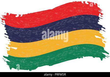 Flagge von Mauritius, Grunge abstrakten Pinselstrich isoliert auf einem weißen Hintergrund. Vector Illustration. Stock Vektor
