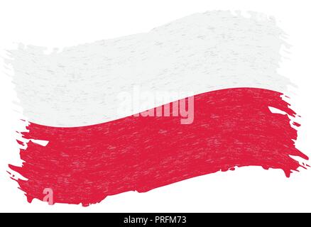 Flagge Polens, Grunge abstrakten Pinselstrich isoliert auf einem weißen Hintergrund. Vector Illustration. Stock Vektor