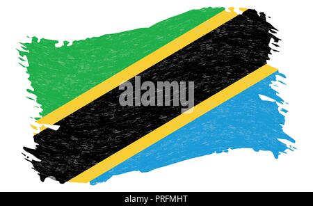 Flagge von Tansania, Grunge abstrakten Pinselstrich isoliert auf einem weißen Hintergrund. Vector Illustration. Stock Vektor