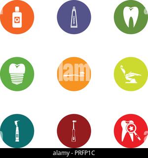 Zahnmedizinische Icons Set erneuern, flacher Stil Stock Vektor
