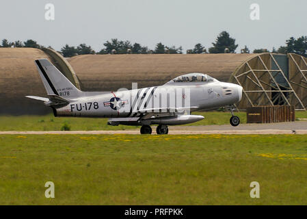 North American F-86 Sabre ein vom RAF Bentwaters, United States Air Force Airbase in Suffolk, die Sabre Düsenflugzeuge 1950 Betrieben s Stockfoto