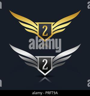Flügel Schild Nummer 3 Logo Vorlage Stock Vektor