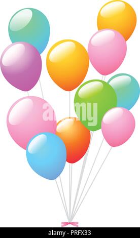 3d Realistische bunten Haufen Geburtstag Luftballons fliegen für Party und Feiern mit Platz für Nachricht isoliert in weißen Hintergrund. Vektor Illustr Stock Vektor