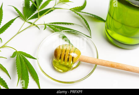 Cannabis Honig in einer Schüssel isoliert auf weißem Stockfoto