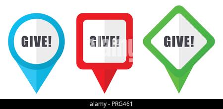 Hiviolet Rosa Rot, Blau und Grün vektor Zeiger Icons zu bekommen. Set aus bunten Standortmarkierungen auf weißem Hintergrund leicht zu bearbeiten. Stock Vektor