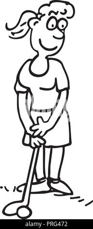 Schwarz-weiß illustration eines Mädchen, Golf zu spielen. Stock Vektor