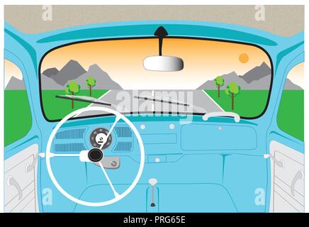 Der Vektor der Oldtimer Käfer auf der Straße Stock Vektor
