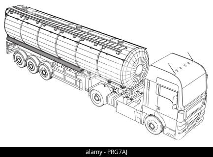 Skizze eines Lkw, die mit einem Tank mit Vektor. Erstellt Abbildung der 3d. Wire-Frame Stock Vektor