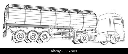 Benzin, Öl tanker Trailer, LKW auf der Autobahn. Automotive Fuel Tanker shipping Kraftstoff. Tracing Abbildung der 3d. EPS 10 Vektor Format auf weißem isoliert. Stock Vektor