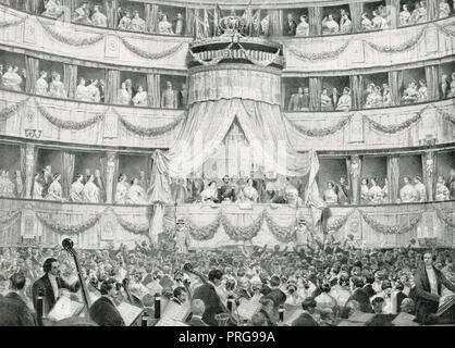 Besuch in der Oper, 19. April 1855, Königin Victoria und Prinz Albert, mit dem Kaiser und der Kaiserin der Franzosen, Stockfoto