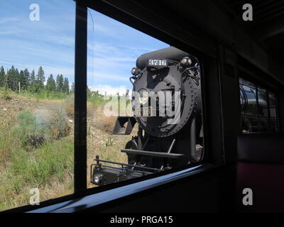 KVR Dampfzug, Kettle Valley Railroad, Kettle Valley Railway, Summerland, Okanagan Valley, BC, Kanada, Brian Martin RMSF Stockfoto