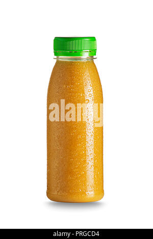 Flasche gelbe Früchte Gesundheit Smoothie isoliert auf Weiss. Raw, vegan, Vegetarisch, basische Nahrungsmittel Konzept. Stockfoto