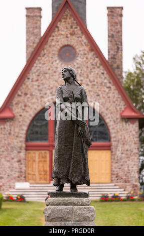 GRAND-PRE, Nova Scotia, Kanada - Statue von Evangeline, in Erinnerung an die Deportation der französischen Kanadier. Stockfoto