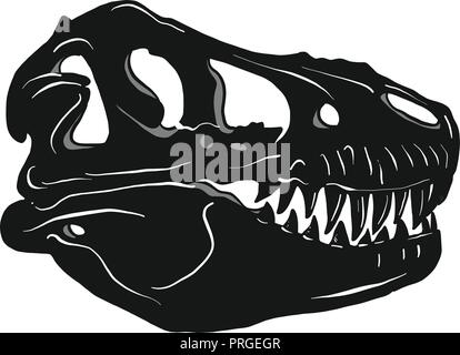 Grafische Tyrannosaurus s Totenkopf auf schwarzem Hintergrund isoliert, Vektor, Abbildung Stock Vektor