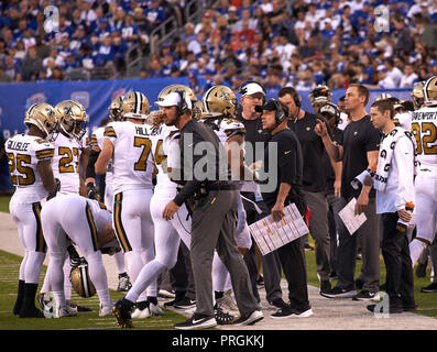 Oktober 2, 2018 - East Rutherford, New Jersey, USA - New Orleans Saints Head Coach Sean Payton während ein NFL Spiel zwischen den New Orlean Heiligen und die New York Giants bei MetLife Stadium in East Rutherford, New Jersey. Duncan Williams/CSM Stockfoto