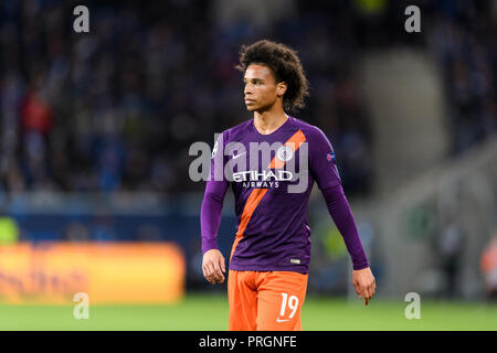 Leroy Sane (Manchester City) Porträt, Porträt, Headshot, Kopf, Aktion Portrait. GES/Fußball/Champions League Gruppe F: TSG 1899 Hoffenheim - Manchester City, 02.10.2018 - Fußball Champions League Gruppe F: TSG Hoffenheim 1899 gegen Manchester City, Sinsheim, 02.Oktober, 2018 - | Verwendung weltweit Stockfoto