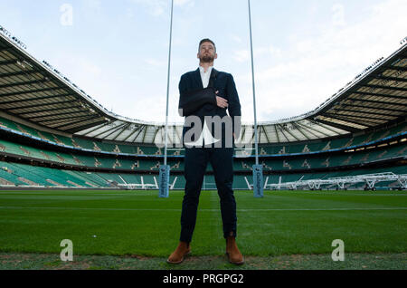 Twickenham, UK. 2. Oktober 2018. Ehemalige Northampton Heiligen und Wallabies, Rob Horne, der durch Verletzungen im Ruhestand, Posen für Fotos die Northampton Saints v Leicester Tigers Gallagher Premiership zu fördern Runde 6 Spiel im Twickenham Stadium, London, UK. Andrew Taylor/Alamy leben Nachrichten Stockfoto