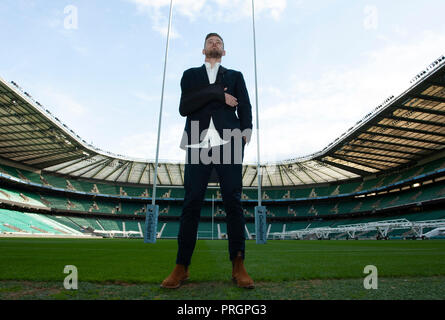 Twickenham, UK. 2. Oktober 2018. Ehemalige Northampton Heiligen und Wallabies, Rob Horne, der durch Verletzungen im Ruhestand, Posen für Fotos die Northampton Saints v Leicester Tigers Gallagher Premiership zu fördern Runde 6 Spiel im Twickenham Stadium, London, UK. Andrew Taylor/Alamy leben Nachrichten Stockfoto