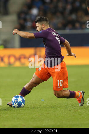 Sinsheim, Deutschland. 2. Oktober, 2018. Sergio Aguero (Manchester City) während der UEFA Champions League, Gruppe F Fußballspiel zwischen Hoffenheim und Manchester City am 2. Oktober 2018 in der Rhein-Neckar-Arena in Sinsheim, Deutschland - Foto Laurent Lairys/DPPI Credit: Laurent Lairys/Agence Locevaphotos/Alamy leben Nachrichten Stockfoto