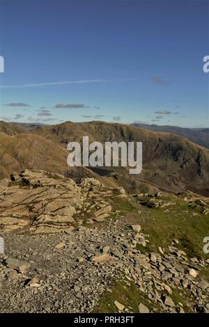 UK, Coniston Cumbria. Blick Richtung Wetherlam von Coniston Alter Mann in der Nähe des Coppermines Tal im englischen Lake District, Cumbria. Stockfoto