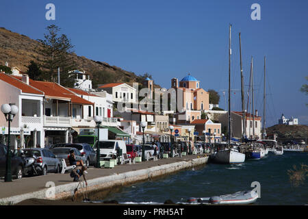 Kea Insel Griechenland Hafen Korissia Waterfront Stockfoto