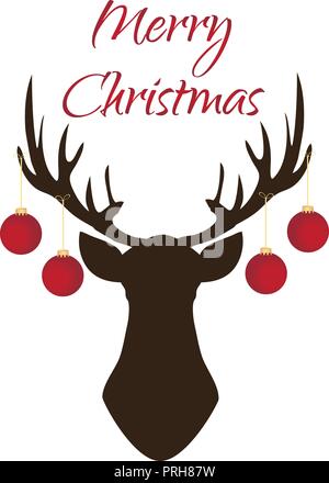 Vector Illustration eines Weihnachten Hirsch mit Weihnachten Kugeln dekoriert. Urlaub Hintergrund. Stock Vektor