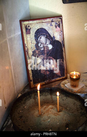 Kea Insel Griechenland Ioulidha Ikone der Madonna mit dem Kind in der Kleinen Kapelle Stockfoto