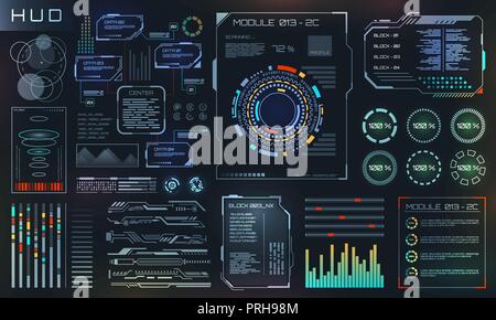 HUD und UI-Elemente, Sci Fi futuristische Benutzeroberfläche, Tech und Science Design Stock Vektor