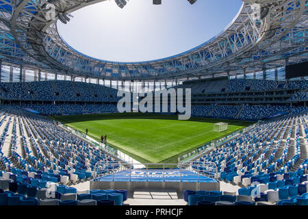 Russland, Nishnij Nowgorod - 16. April 2018: Ansicht von Nischni Nowgorod Stadion, Gebäude für die FIFA Fußball-Weltmeisterschaft 2018 in Russland Stockfoto