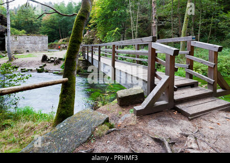 Dolský mlýn, řeka Kamenice, Jetřichovice, Národní park České Švýcarsko, Česká republika/Dolsky Wassermühle auf Kamenice, Haus der Region, Cz Stockfoto