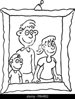 Familie Foto am Rahmen. umrissen Cartoon mit Handgezeichnetem Skizze illustration Vektor. Stock Vektor