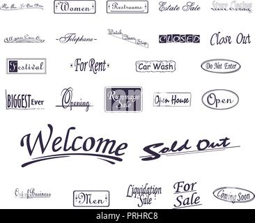 Verschiedene Werbung promotion Pinsel Typografie. Sammlung Stock Vektor