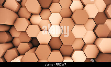Abstrakte moderne hex Oberfläche Hintergrund. Orange Sechskant 3D-Darstellung Stockfoto