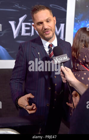 Tom Hardy an der 'Gift' Premiere im Regency Dorf Theater am 1. Oktober in Westwood, Kalifornien 2018. Stockfoto