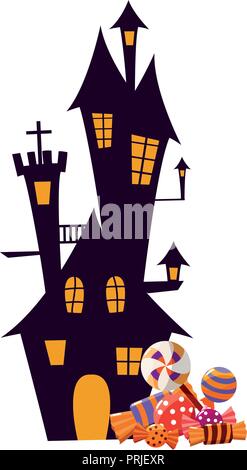 Halloween verwunschenen Schloss Szene Vector Illustration Design Stock Vektor