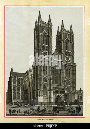 Westminster Abbey, 1883 Edelstahl Gravur der Kathedrale gegenüber dem Parlament, Gebäude wurde im Jahre 1245 von König Heinrich III. begonnen. Stockfoto