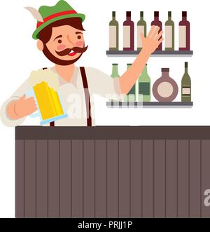 Bayerischer Mann mit Bier Theke Stock Vektor
