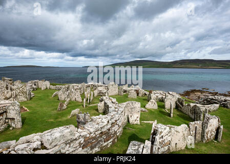 Eisenzeit Siedlung Ruinen, Broch von Gurness, Tingwall, Orkney Inseln, Schottland, Vereinigtes Königreich Stockfoto