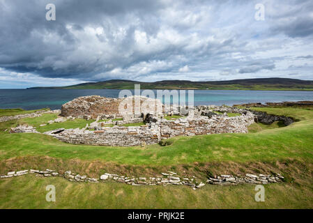 Eisenzeit Siedlung Ruinen, Broch von Gurness, Tingwall, Orkney Inseln, Schottland, Vereinigtes Königreich Stockfoto