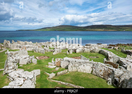 Eisenzeit Siedlung Ruinen, Broch von Gurness, Tingwall, Orkney Inseln, Schottland, Vereinigtes Königreich Stockfoto