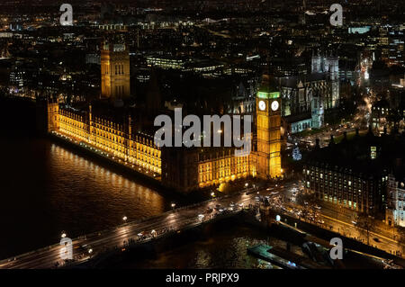 Palast von Westminster, Big Ben und das House of Commons bei Nacht Stockfoto