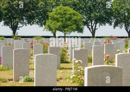 Grabsteine an der Bretteville-surLaize kanadischen Soldatenfriedhof in Frankreich Stockfoto