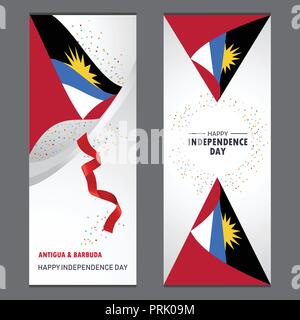 Antigua und Barbuda Happy Independence day Konfetti Feier vertikalen Banner einstellen Stock Vektor