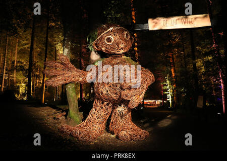 Bis 1900 Mittwoch, Oktober 03 Embargo der Eingang zu den verzauberten Wald Licht und Ton Festival im faskally Wood in Pitlochry. Stockfoto