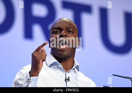 Shaun Bailey, der ist die konservative Kandidaten für die nächste Bürgermeisterwahl in London, spricht während der Konservativen Partei jährliche Konferenz an der International Convention Centre, Birmingham. Stockfoto