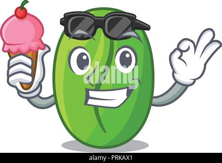 Mit Eis grüne Kaffeebohnen im Cartoon/Beutel Stock Vektor