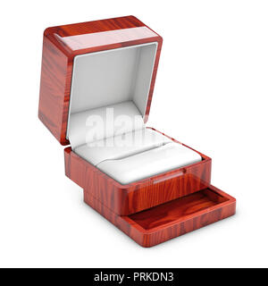3D-Darstellung von leeren roten Holz eröffnet Geschenk Schmuck schließen sich isoliert auf weißem Hintergrund Stockfoto