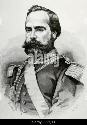 Mariano Ignacio Prado Ochoa (1825-1901). Militar y político peruao. Presidente del Perú en dos ocasiones (1865-1868) y 1876-1879). Retrato. Grabado. La Ilustración Española y Americana, 15 de Mayo de 1876. Biblioteca Histórico Militar de Barcelona. Catalunya, España. Stockfoto